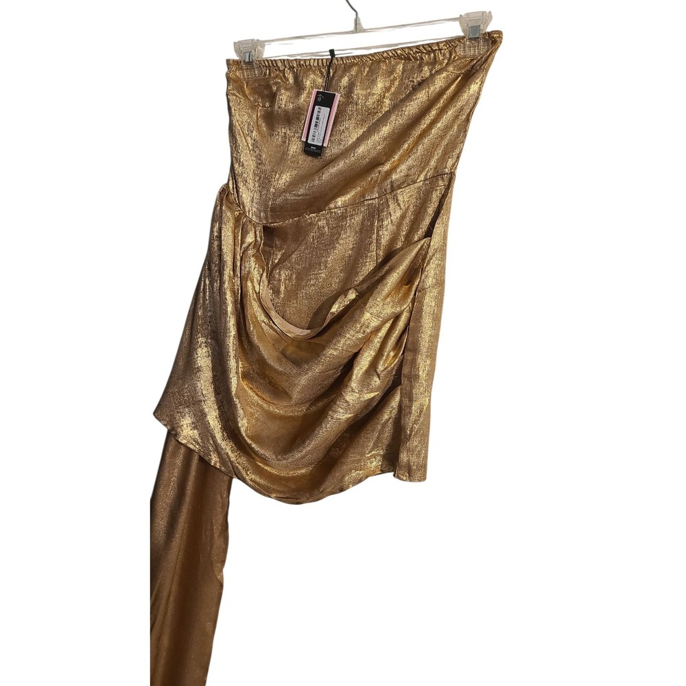 Pretty Little Thing Gold Bandeau Extreme Drape Bodycon Dress Size‎ 6